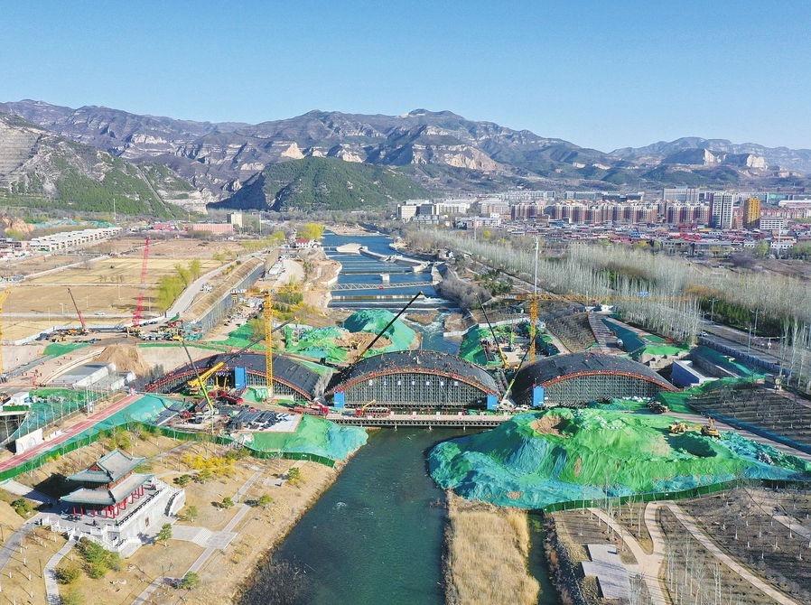 省城幸福桥建设工程桥体雏形已现